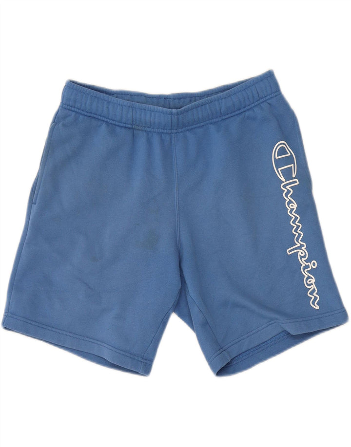 CHAMPION Mens Graphic Sport Shorts Medium  Blue Cotton Vintage Champion and Second-Hand Champion from Messina Hembry 