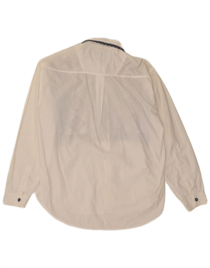 Vintage ženska prevelika košulja bluza UK 14 Srednje bijeli geometrijski pamuk