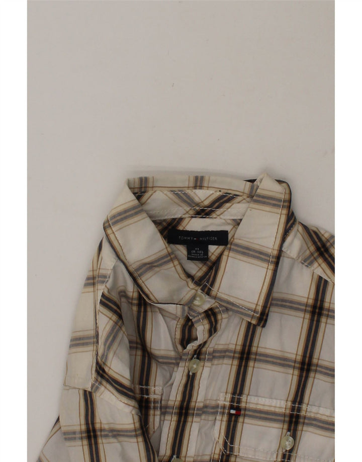 TOMMY HILFIGER Boys Shirt 8-9 Years Medium  Beige Plaid Cotton Vintage Tommy Hilfiger and Second-Hand Tommy Hilfiger from Messina Hembry 