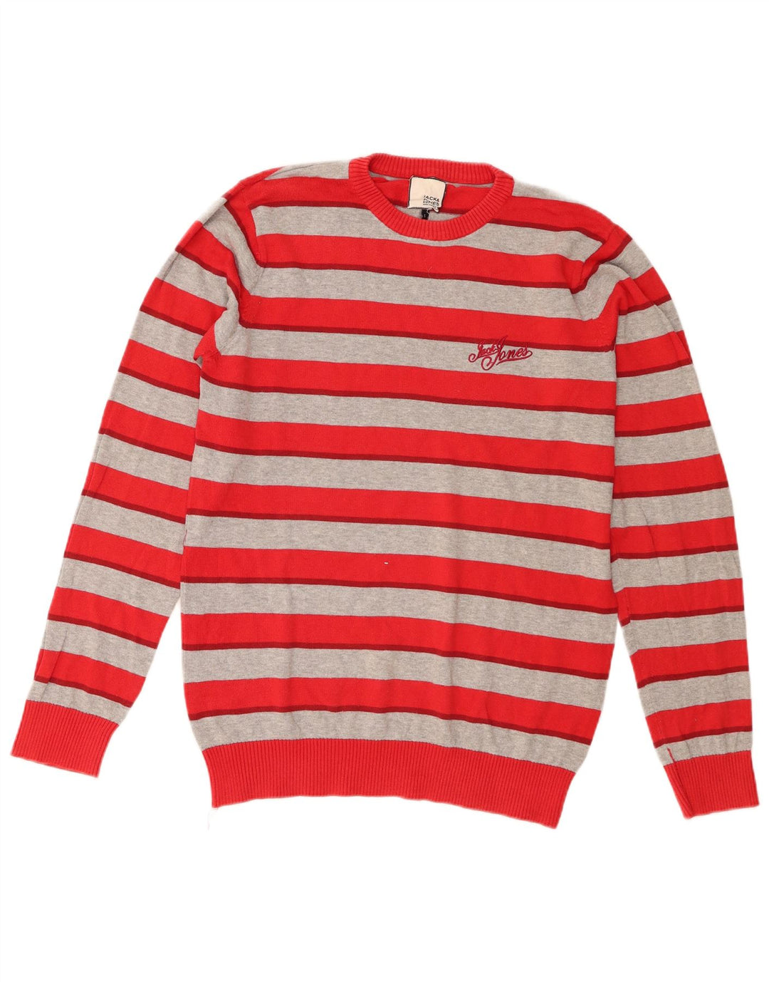 Jack & Jones, muški pulover s okruglim izrezom, male crvene pruge, običnog kroja
