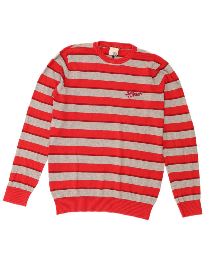Jack & Jones, muški pulover s okruglim izrezom, male crvene pruge, običnog kroja
