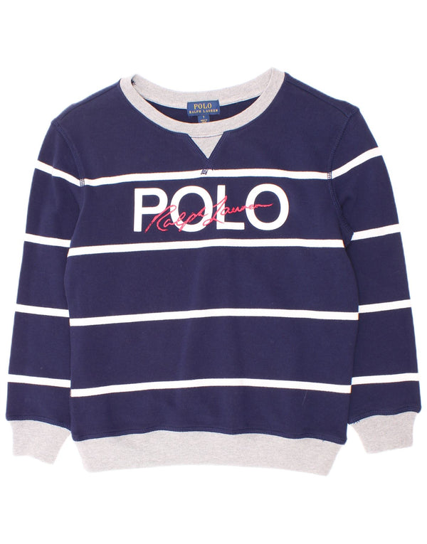 Polo Ralph Lauren Boys Sweatshirt Jumper 6-7 Years Navy Blue Striped