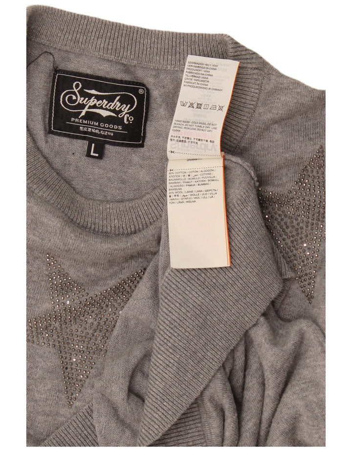 Superdry ženski pulover s okruglim izrezom s apstraktnim uzorkom UK 16 veliki sivi