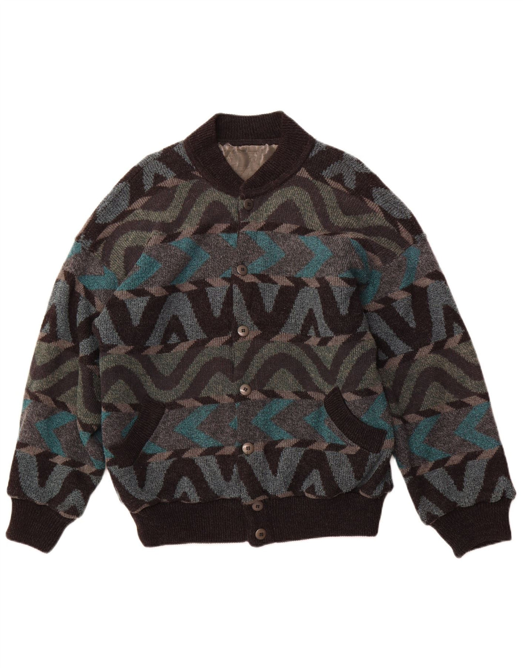 Vintage muška bomber jakna UK 42 XL Raznobojna geometrijska vuna alpake