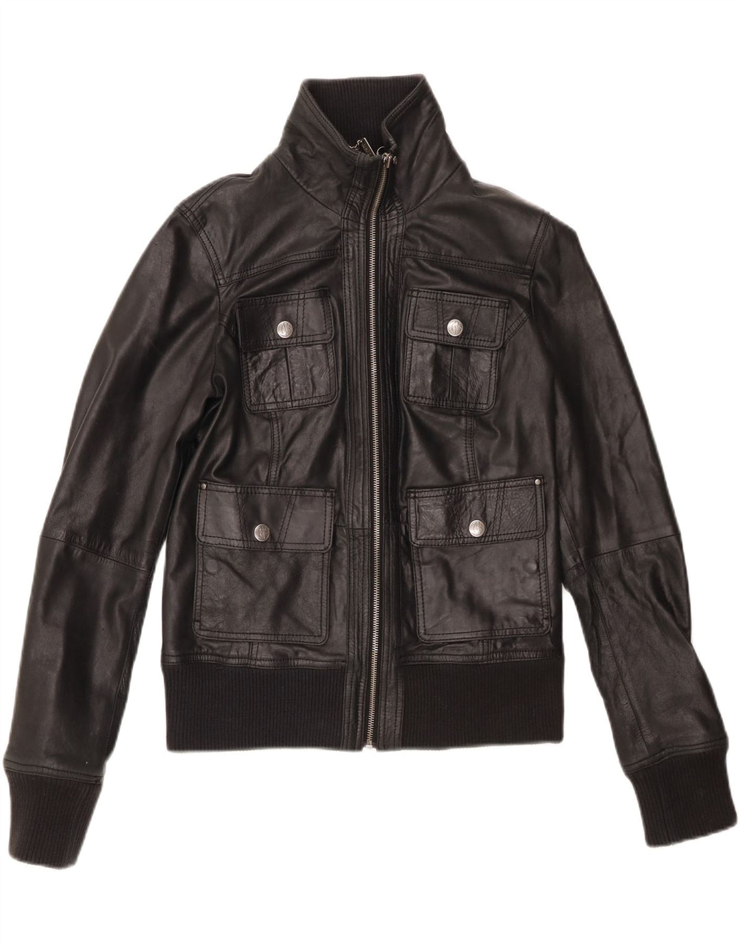 BERSHKA ženska crna kožna jakna UK 14 velika crna koža