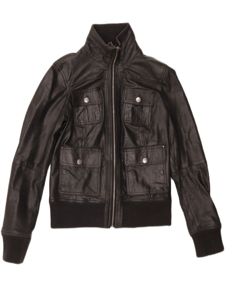 BERSHKA ženska crna kožna jakna UK 14 velika crna koža