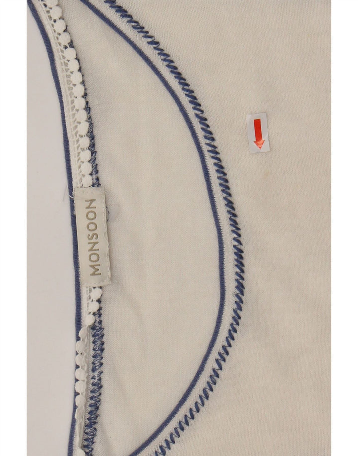 MONSOON gornji dio ženske bluze UK 16 Large Off White Floral Lan