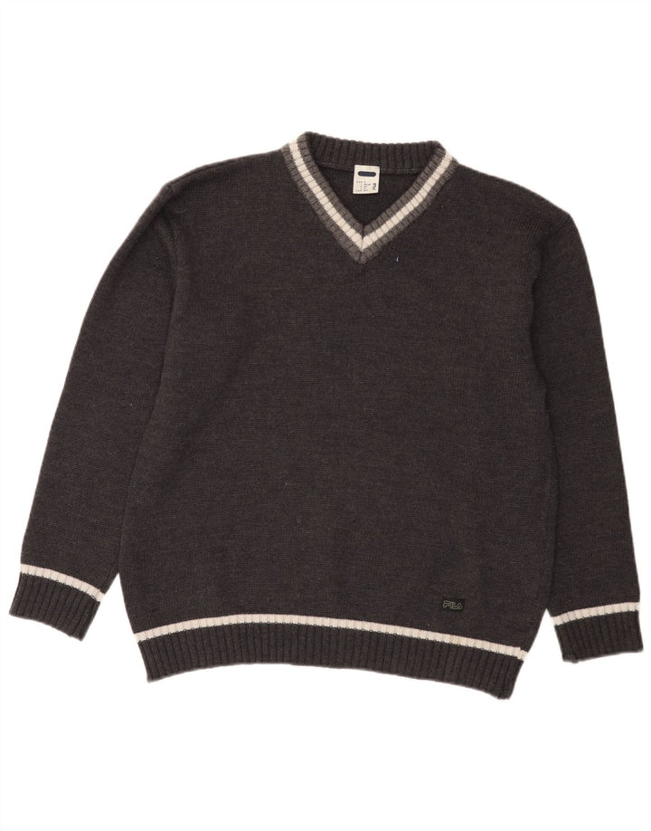 Fila muški pulover s V-izrezom mali sivi