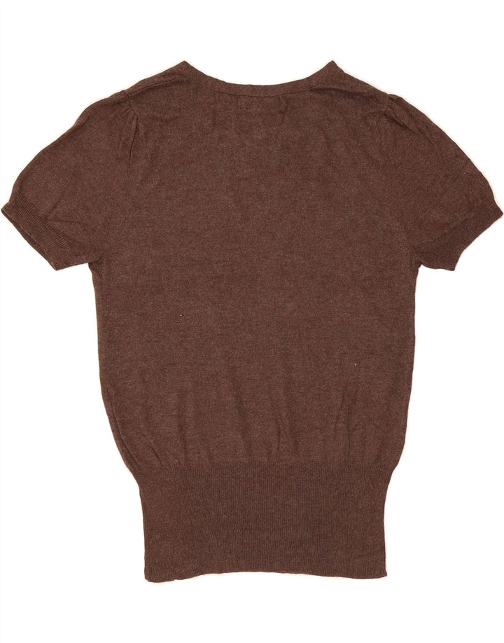MOSSIMO Womens Short Sleeve Boat Neck Jumper Sweater UK 12 Medium Brown Vintage Mossimo and Second-Hand Mossimo from Messina Hembry 