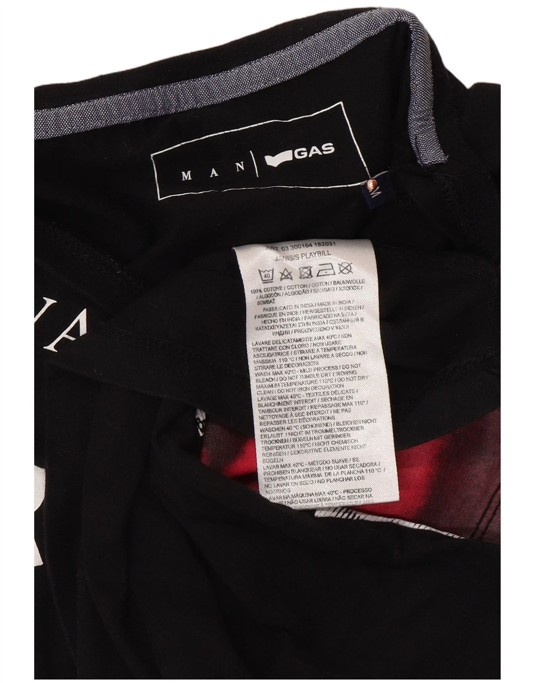 GAS Muška majica kratkih rukava srednje veličine, crni pamuk