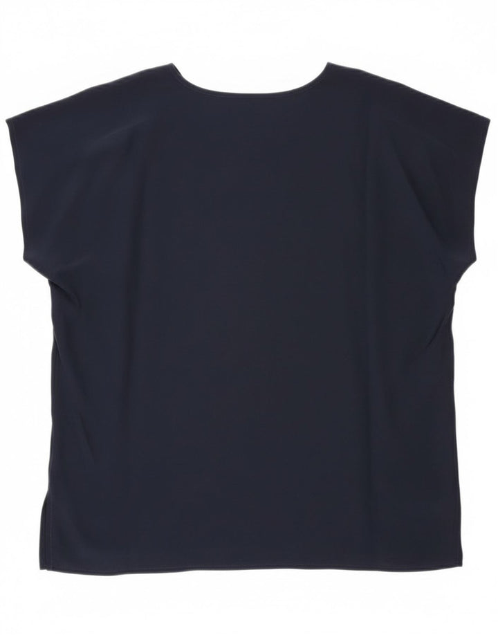 Vintage ženski gornji dio bluze bez rukava UK 20 2XL tamnoplava svila