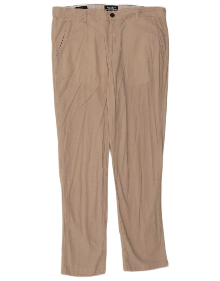 Jack & Jones Mens Straight Regular W34 L32 Bež Pamuk