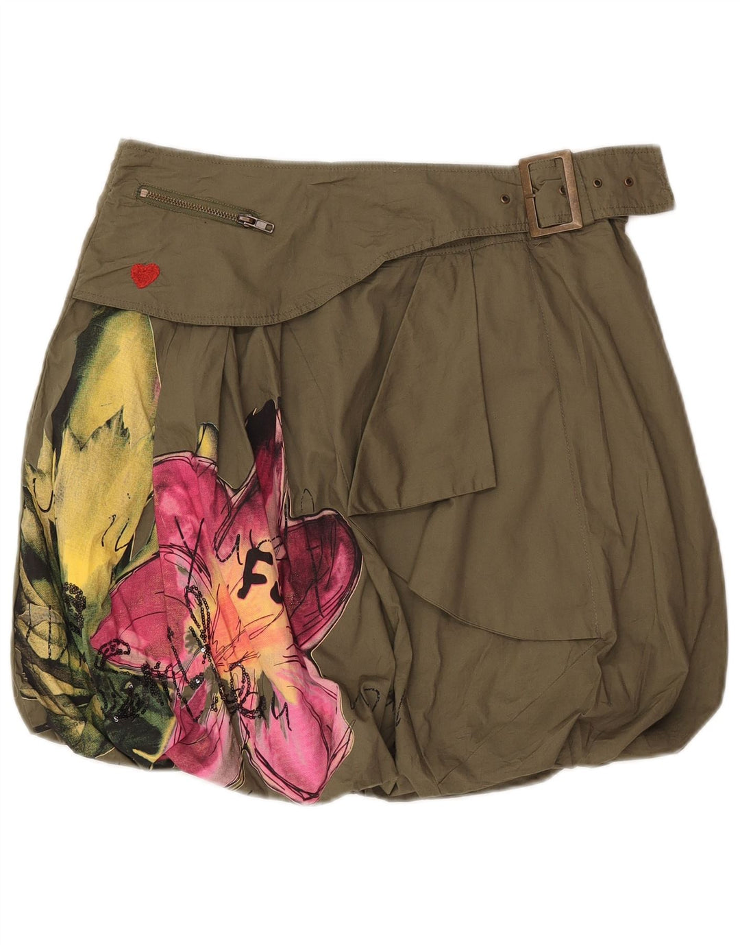 Desigual ženska suknja s mjehurićima W32, velika kaki cvjetna