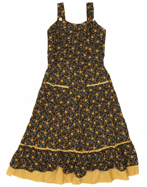 Vintage ženska haljina A-kroja bez rukava UK 4 XS crna cvjetna