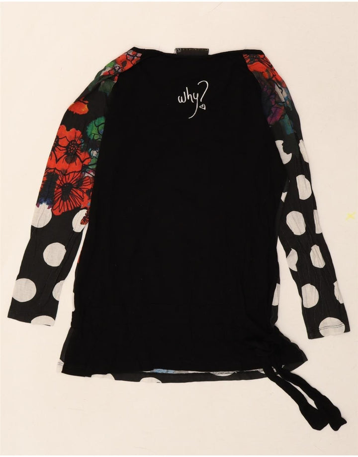 DESIGUAL Womens Abstract Pattern Graphic Top Long Sleeve UK 10 Small Black Vintage Desigual and Second-Hand Desigual from Messina Hembry 