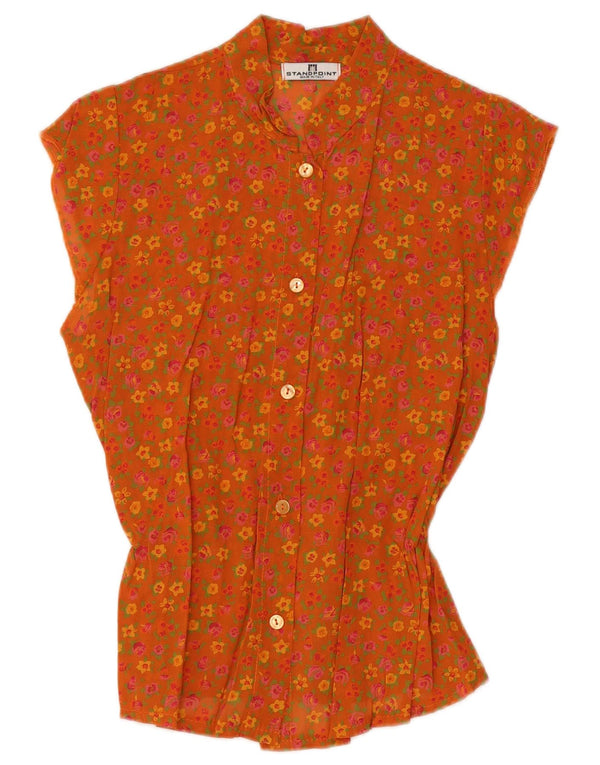 STANDPOINT Womens Crop Sleeveless Shirt Blouse UK 12 Medium Orange Floral