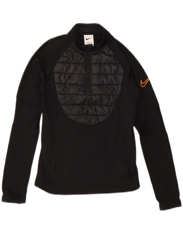 NIKE Boys Therma-Fit Zip Neck Pullover Tracksuit Top 8-9 Years Small Black Vintage Nike and Second-Hand Nike from Messina Hembry 