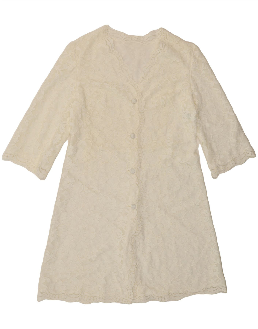 VINTAGE Womens Longline Lace Cardigan Top UK 14 Medium White Polyamide Vintage Vintage and Second-Hand Vintage from Messina Hembry 