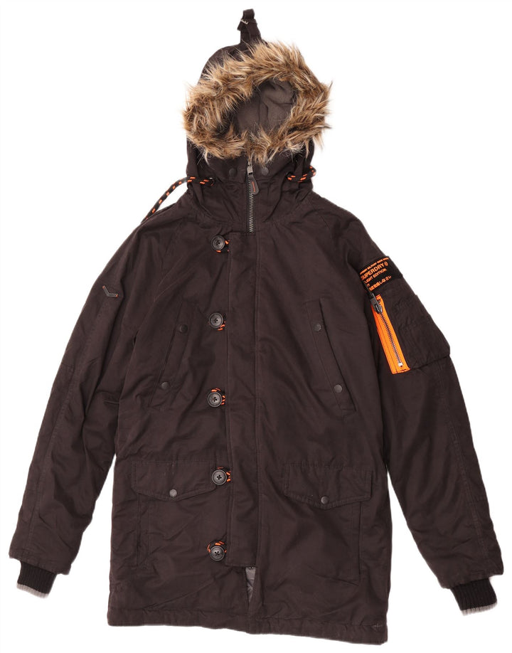 Superdry muška parka jakna s kapuljačom UK 36 mali smeđi poliester