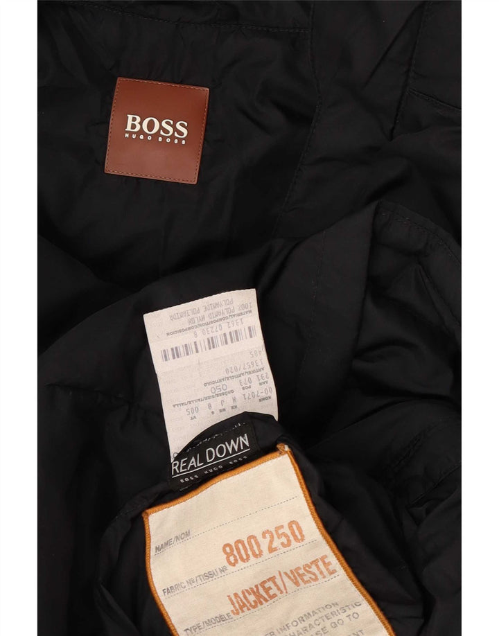 Hugo Boss muški podstavljeni kaput s kapuljačom IT 50 veliki crni poliamid