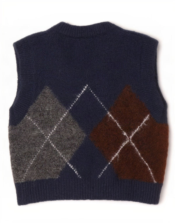 Zara ženski kratki prsluk bez rukava UK 10 Small tamnoplavi Argyle/Diamond
