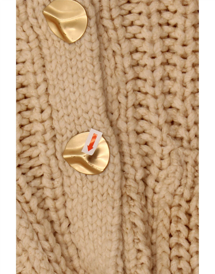 ZARA ženski kratki kardigan pulover UK 10 Small Beige Acrylic