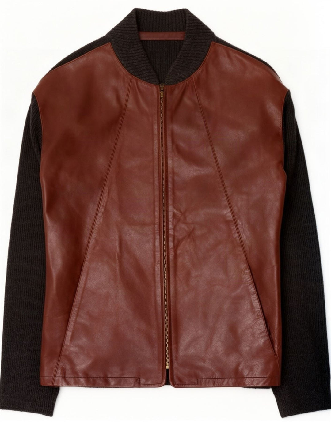 Vintage Mens Bomber Jacket IT 50 Large Brown Colourblock Leather