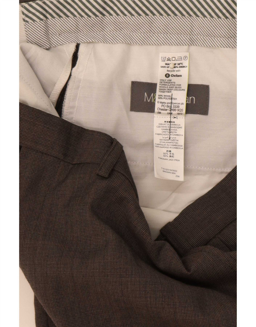 Marks & Spencer muške hlače ravnog odijela W36 L31 Smeđa vuna