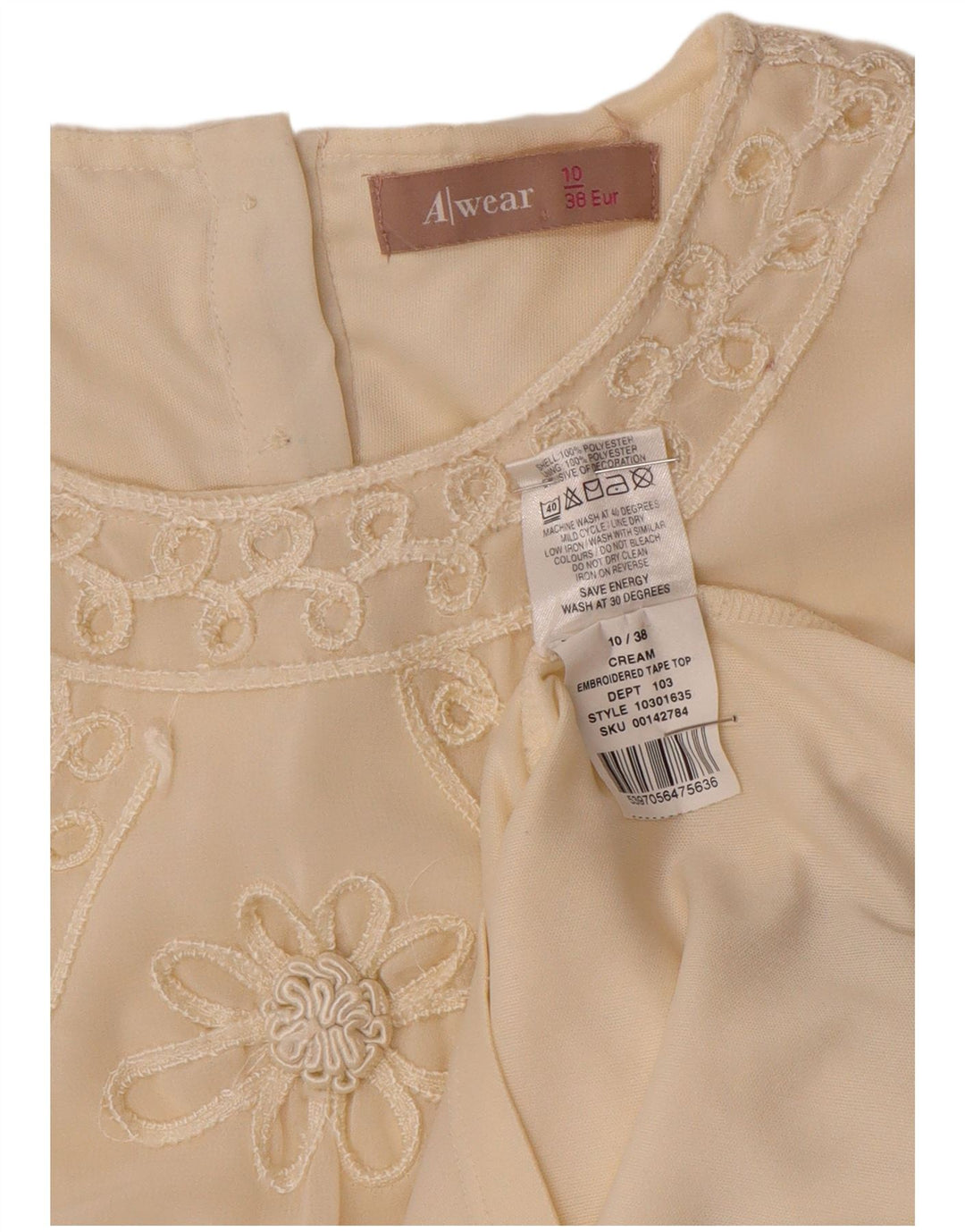 Awear ženski gornji dio bluze dugih rukava UK 10 Small off white poliester