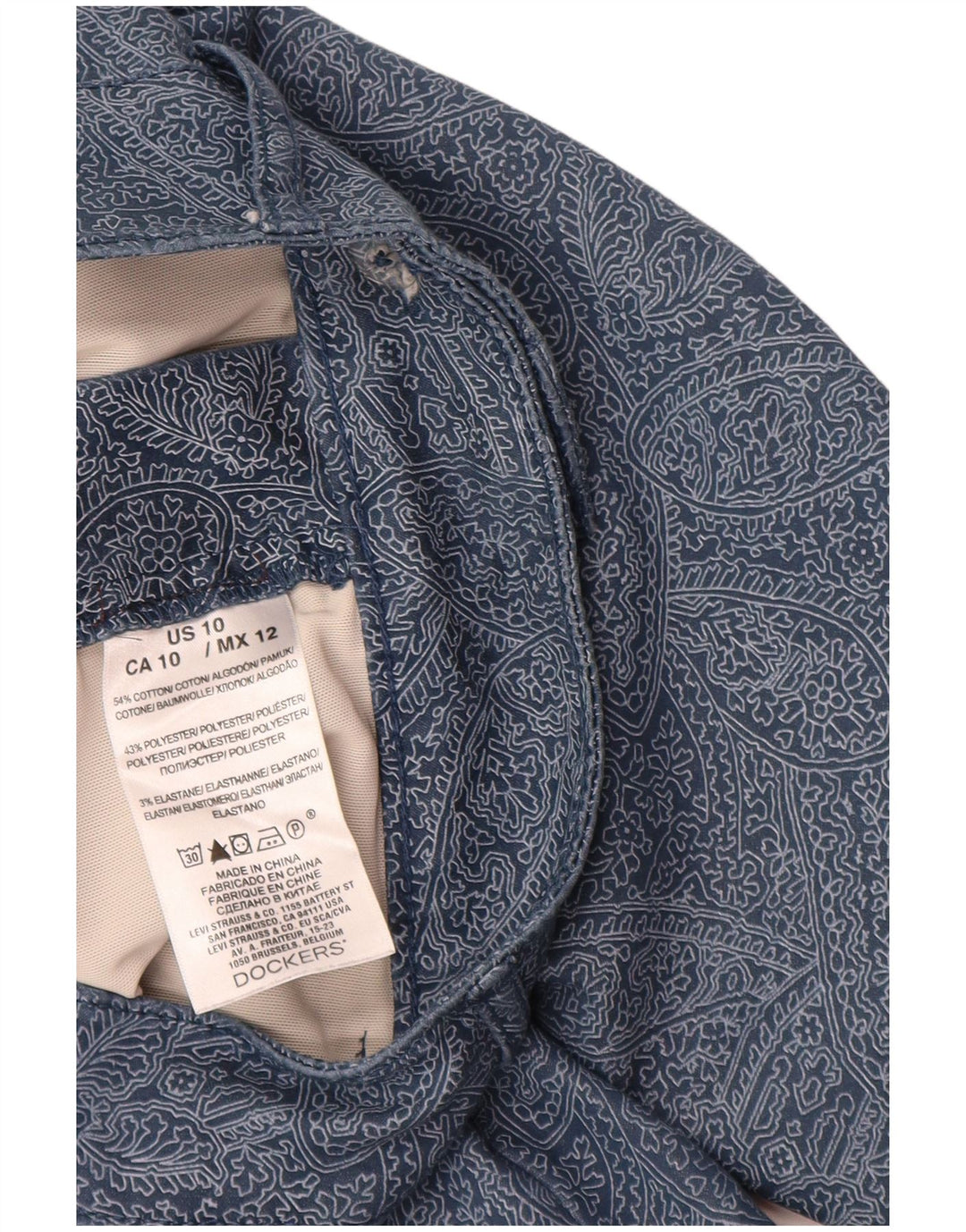 DOCKERS Ženske Capri Hlače US 10 Large W30 L20 Navy Blue Paisley