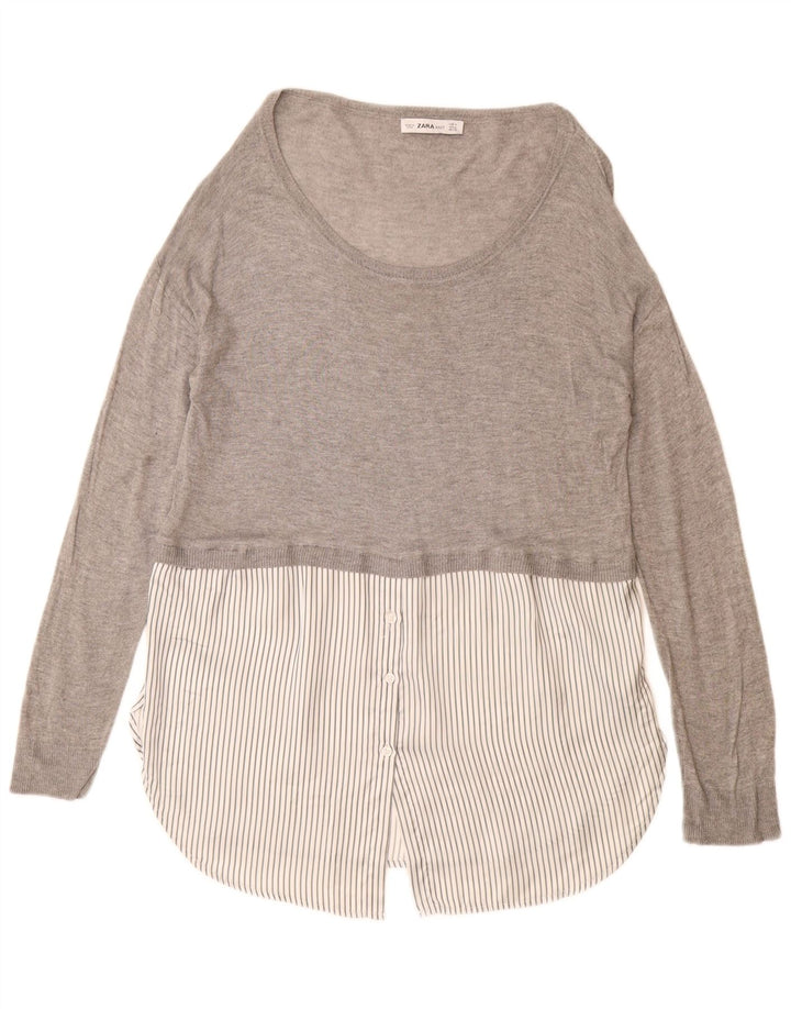 ZARA ženski džemper s dugačkim veznim izrezom UK 14 srednje siva viskoza