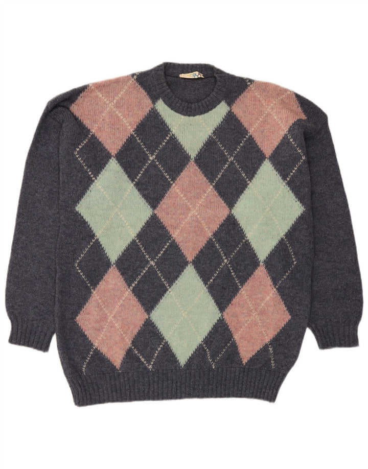 VINTAGE muški džemper s okruglim izrezom Veliki plavi Argyle/Diamond