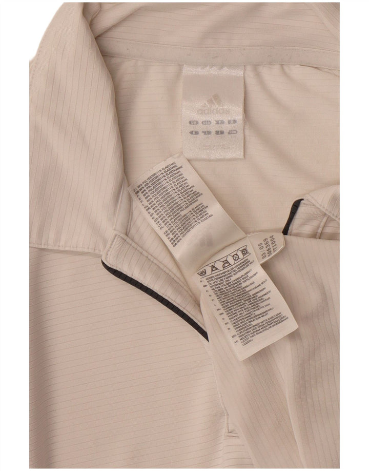 ADIDAS Womens Polo Shirt UK 16 Large Off White Striped Polyester
