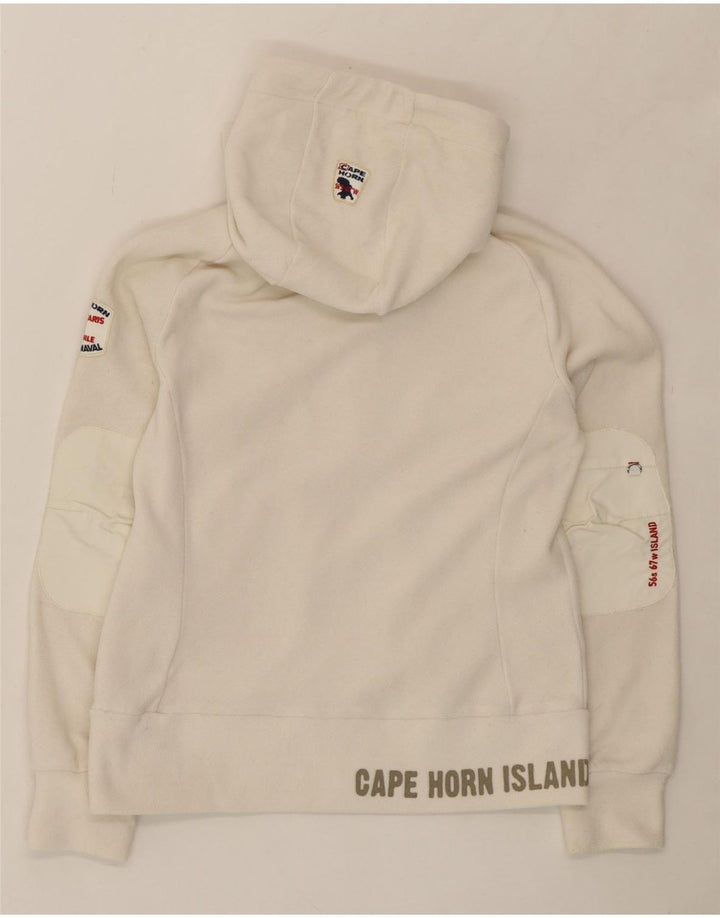 CAPE HORN Womens Graphic Hooded Fleece Jacket UK 12 Medium White Vintage Cape Horn and Second-Hand Cape Horn from Messina Hembry 