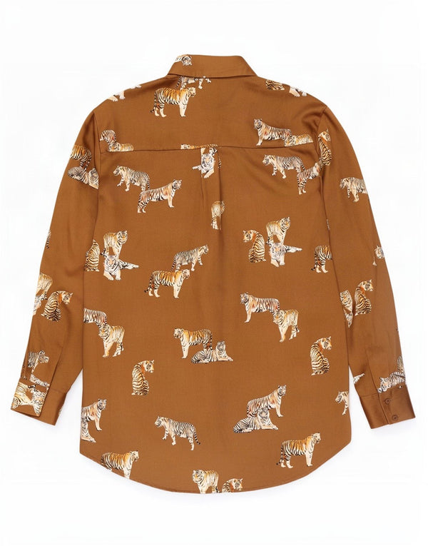 Zara ženska prevelika košulja bluza UK 10 Mali bež životinjski print poliester