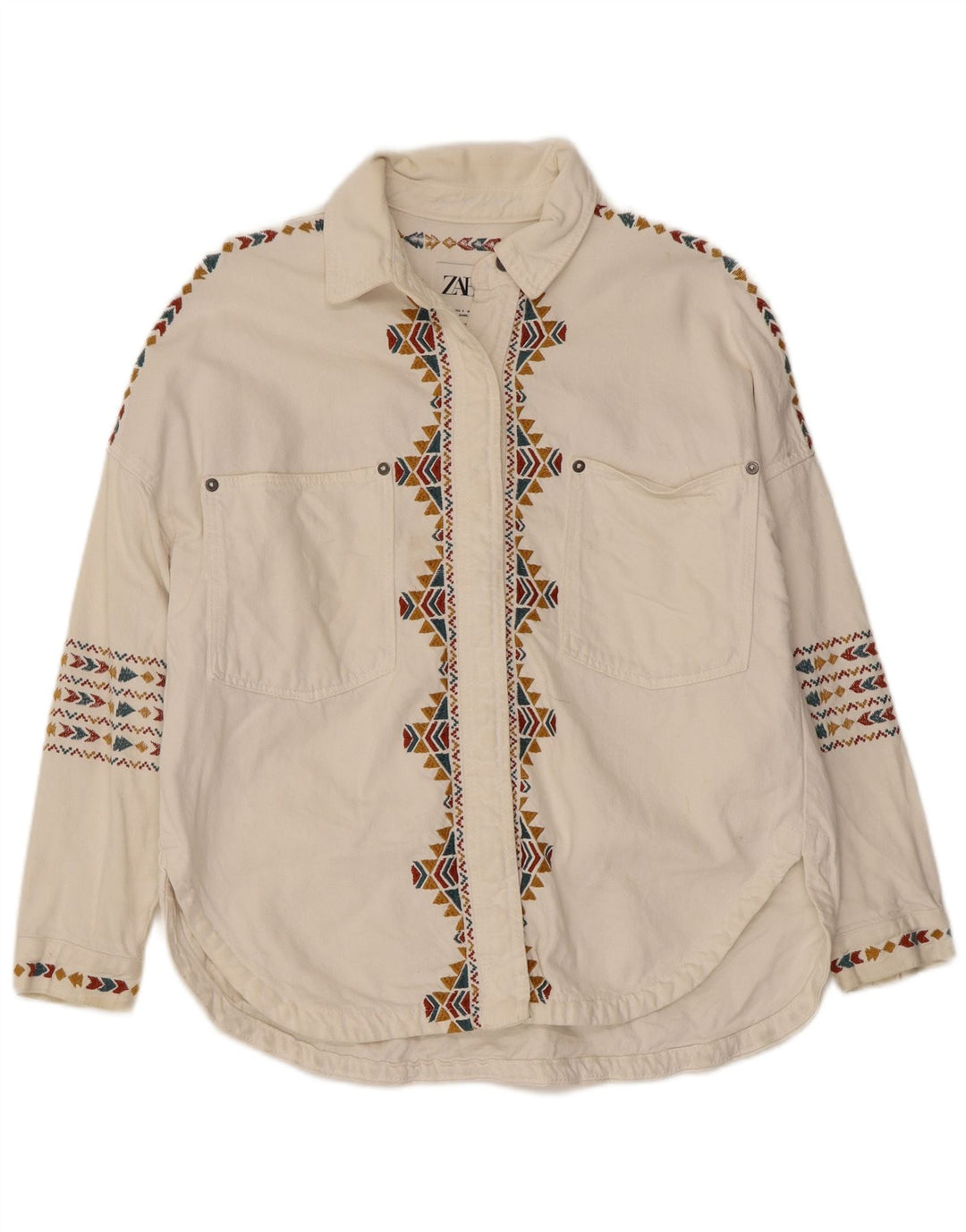 Zara ženska prevelika košulja UK 10 Mala bijela geometrijska pamuk