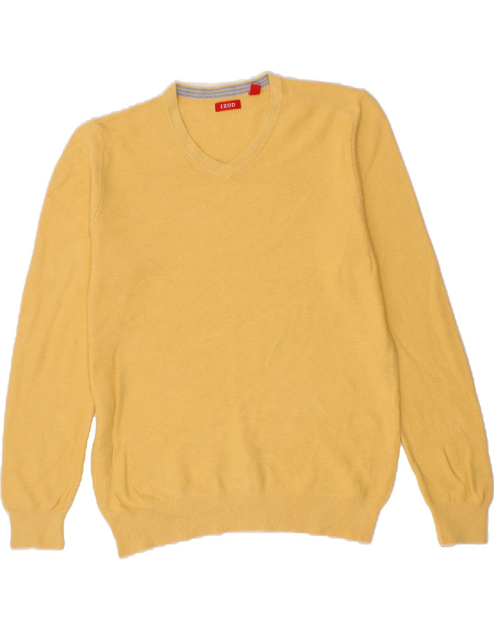 IZOD Mens V-Neck Jumper Sweater Medium Yellow Cotton Vintage Izod and Second-Hand Izod from Messina Hembry 