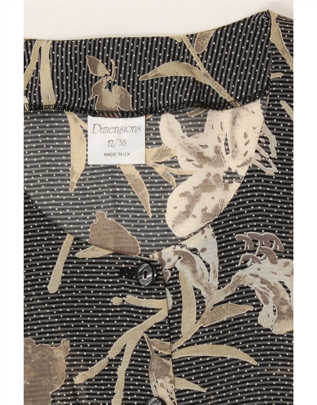 DIMENSIONS Womens Short Sleeve Shirt Blouse UK 12 Medium Grey Floral Vintage Dimensions and Second-Hand Dimensions from Messina Hembry 