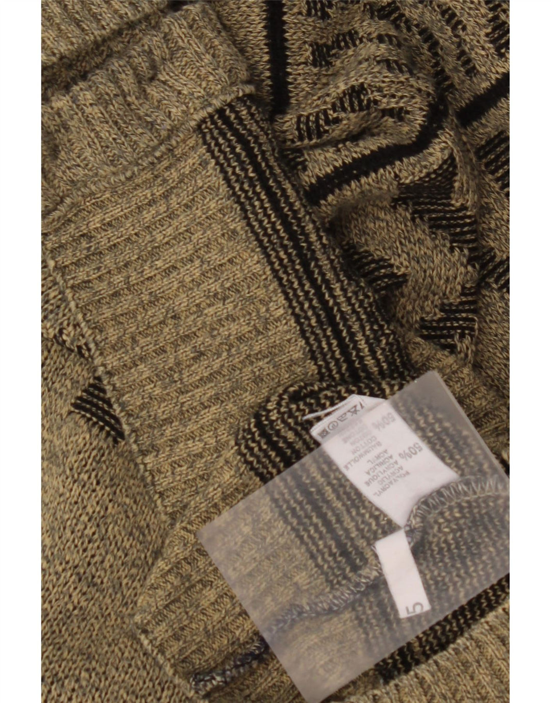 VINTAGE muški kardigan pulover od kaki geometrijskog pamuka