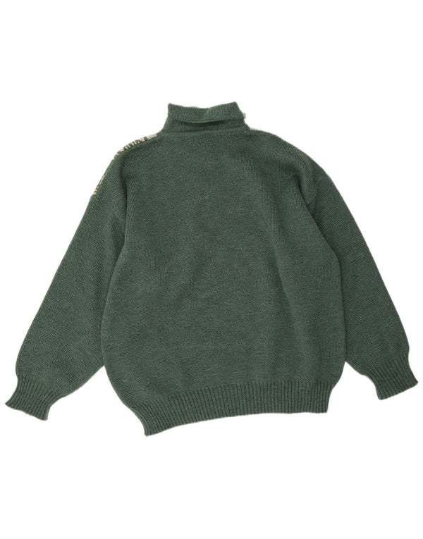 Vintage muški pulover s polo ovratnikom Veliki zeleni geometrijski akril