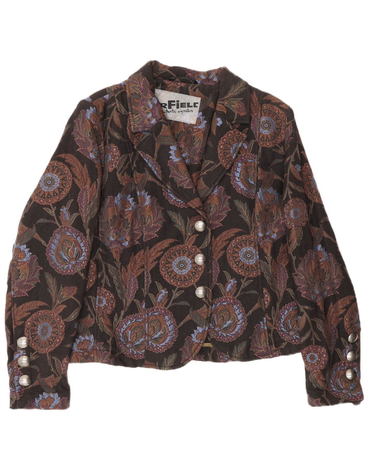 Vintage ženski sako s 3 gumba IT 50 XL crna vunena cvjetna jakna