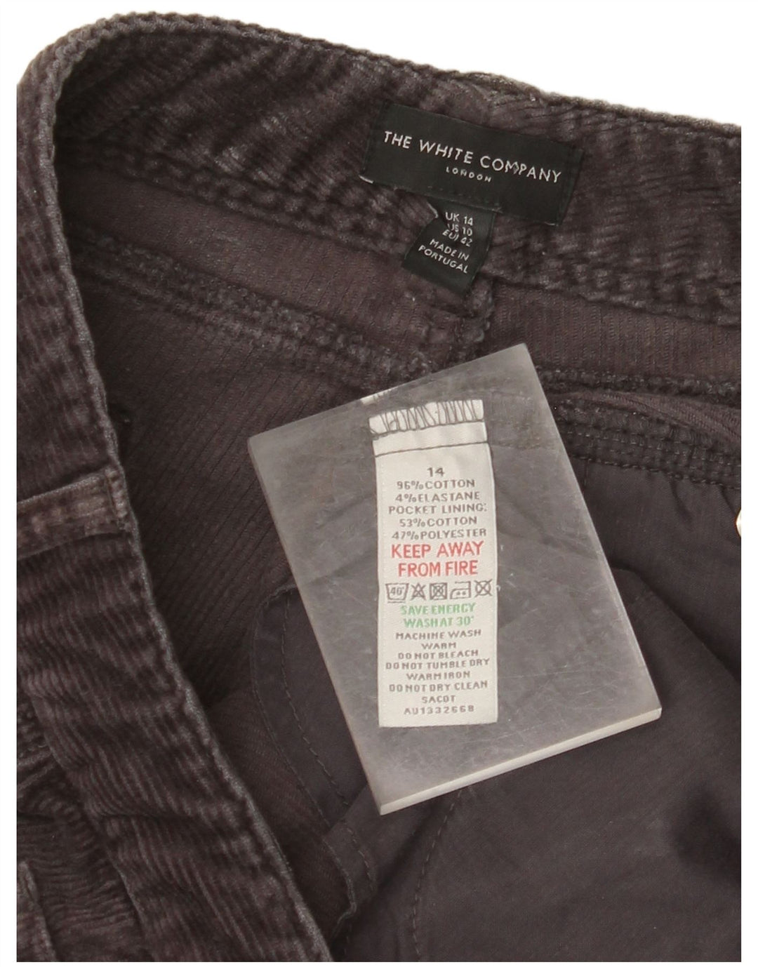 THE WHITE COMPANY Ženske uske hlače od samta UK 14 Large W34 L29 Siva