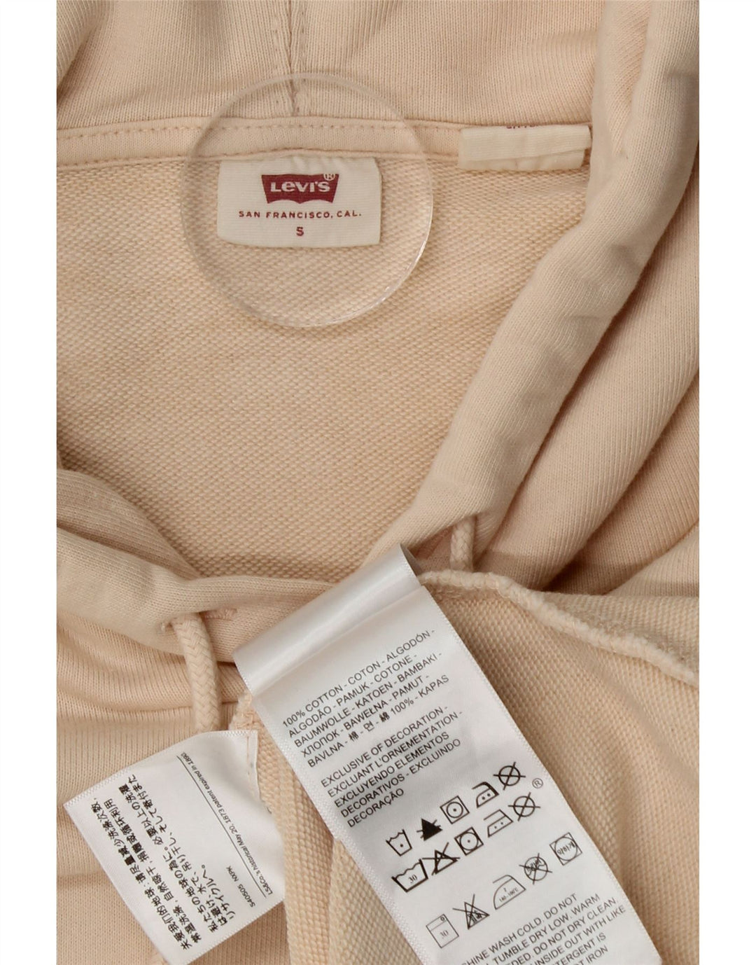 Levi's muška majica s kapuljačom mala, bež pamuk