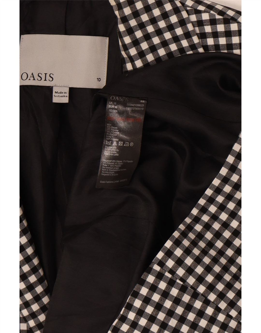 Oasis ženski sako sa 1 gumbom UK 10 Mala crna gingham viskoza