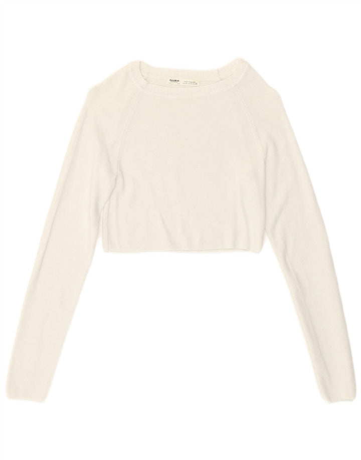 Pull & Bear ženski kratki rukav dugih rukava UK 8 Mala bijela viskoza