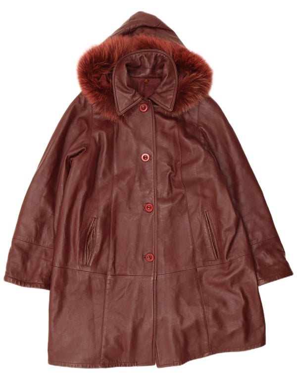 Vintage ženski kožni kaput s kapuljačom UK 14 srednje crvene boje