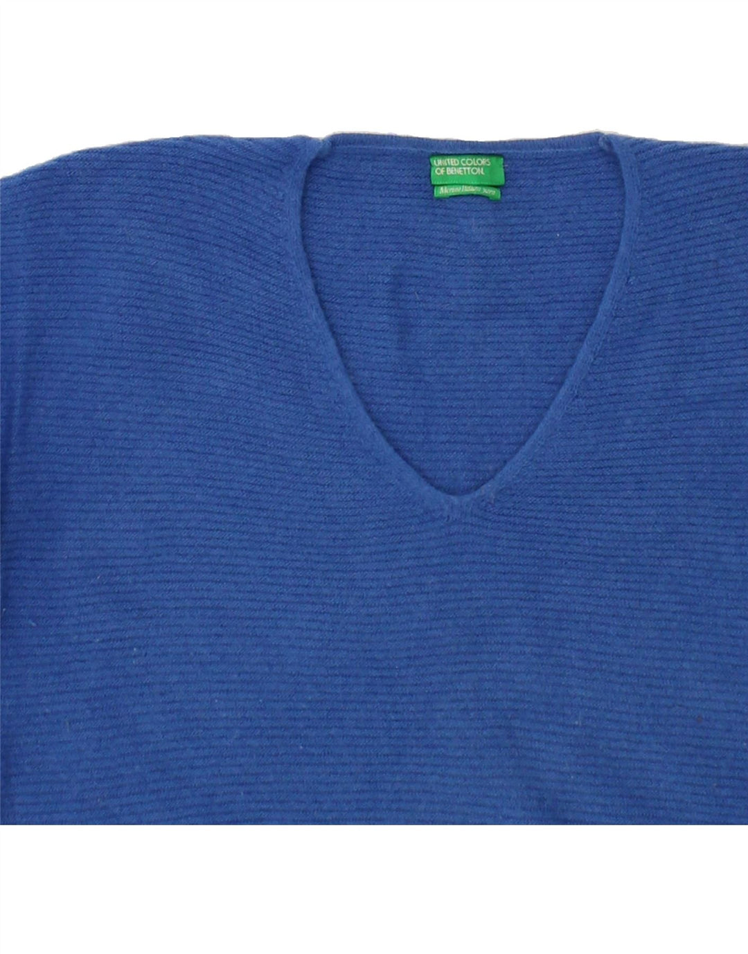 BENETTON Womens V-Neck Jumper Sweater UK 14 Medium Blue Wool Vintage Benetton and Second-Hand Benetton from Messina Hembry 