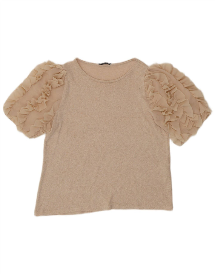 Zara ženski gornji dio bluze UK 14 Large Beige Viskoza