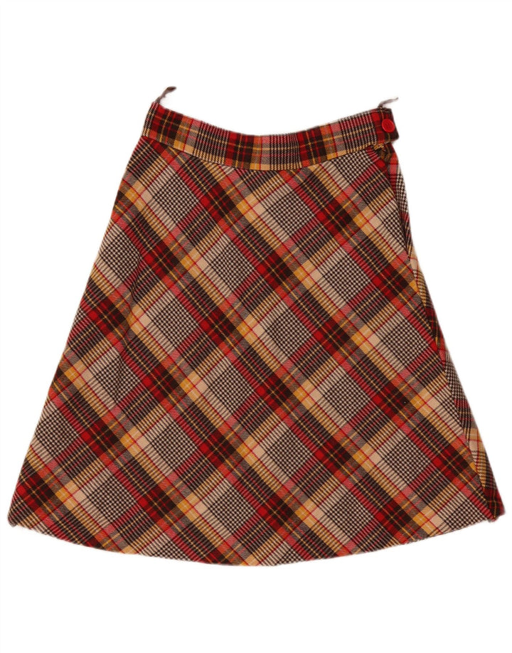 Vintage ženska suknja A-kroja W30 srednje smeđe karirane