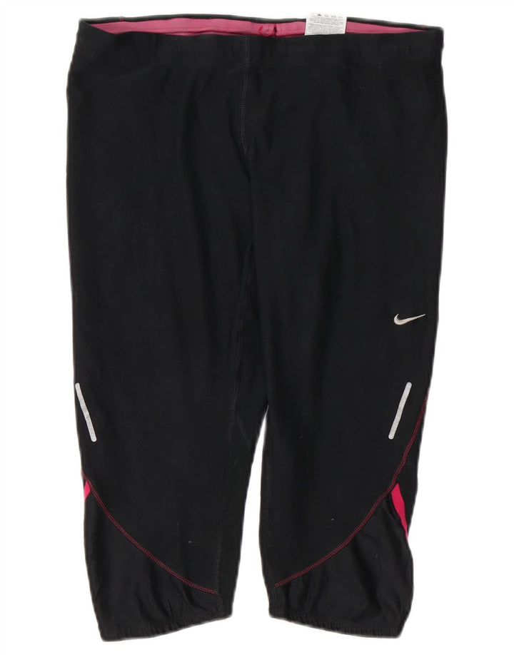 NIKE Ženske Dri Fit Capri Trenirke Hlače UK 16 Large Black Colourblock
